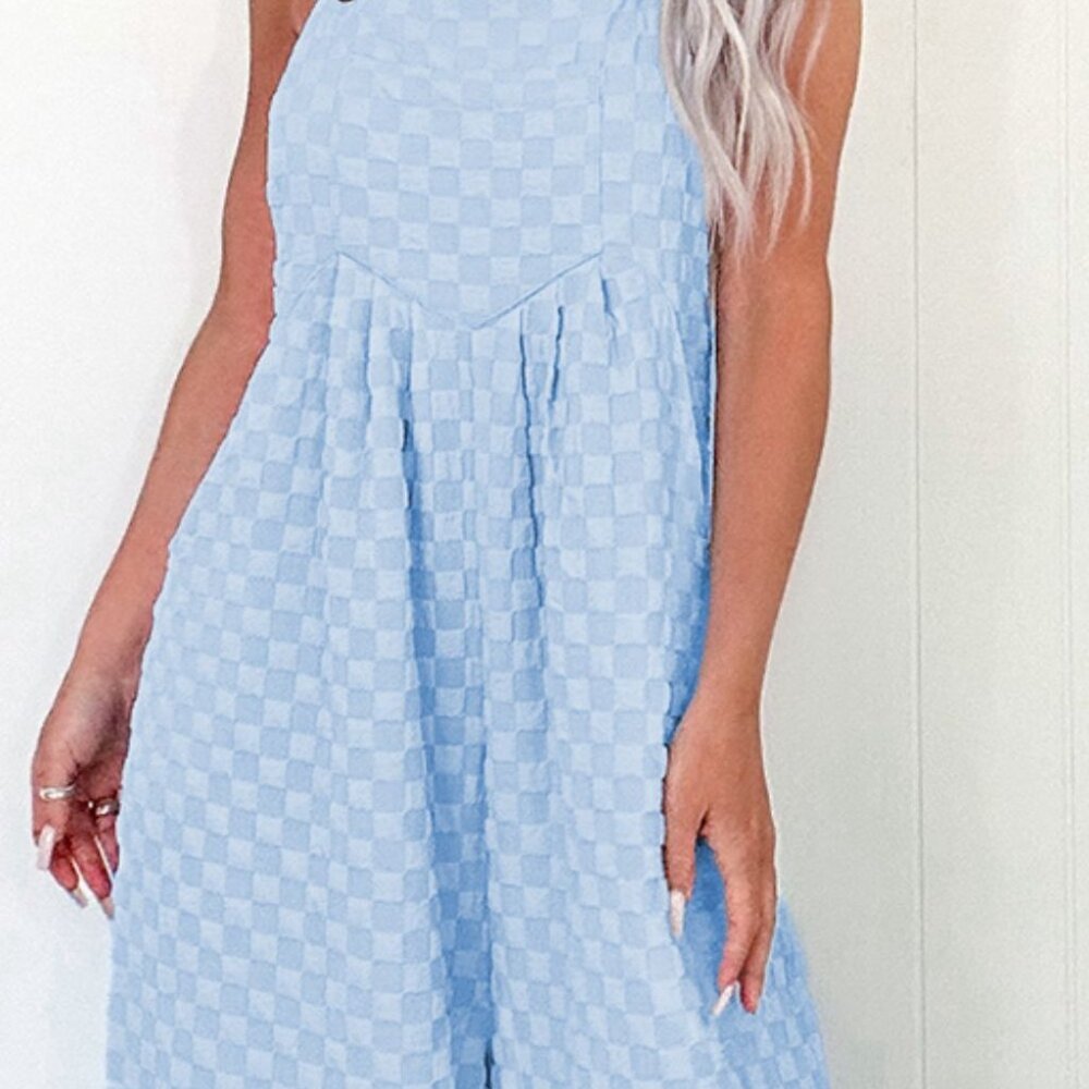 Checkered Pocketed Wide Leg Overalls - Picture 4 of 16